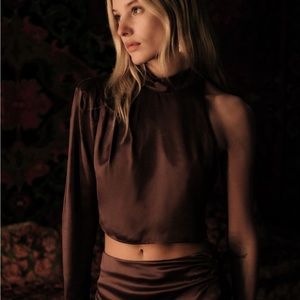 Zara: Satin effect asymmetrical top (brown) size small